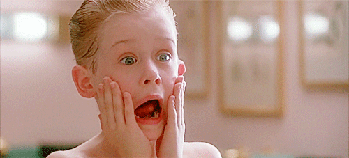 gif of Macaulay Culkin in Home Alone - with his hands around his mouth, screaming 