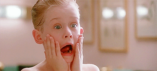 gif of Macaulay Culkin in Home Alone - with his hands around his mouth, screaming