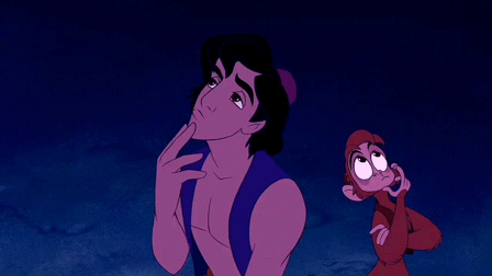 gif of Aladdin and Abu thinking