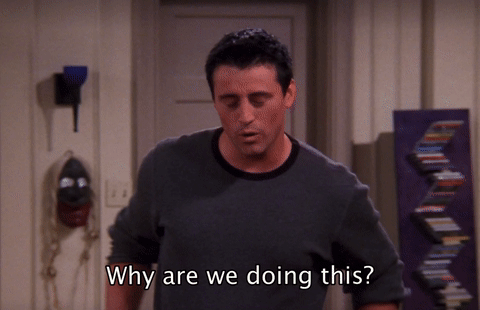 gif of Joey from Friends saying 'why are we doing this?'