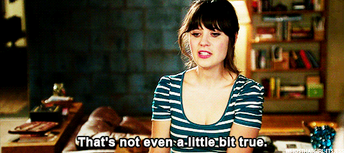 gif of Jess from New Girl saying 'that's not even a little bit true'