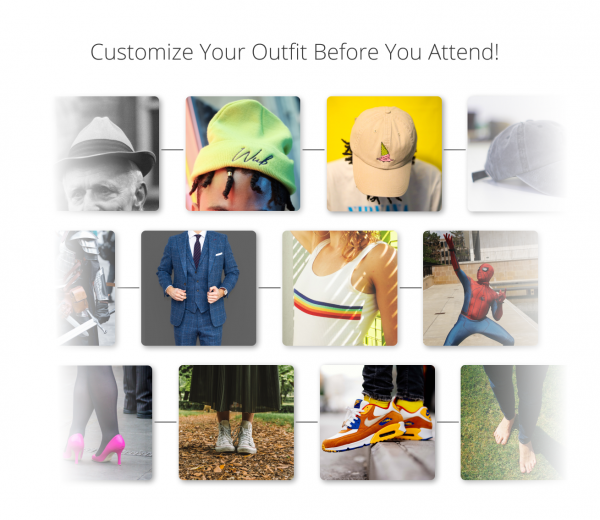 a montage of clothing with the word 'customize your outfit before you attend'
