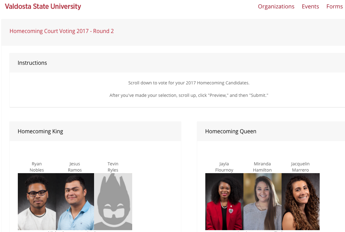 Valdosta State University Homecoming Elections Digital Form Presence