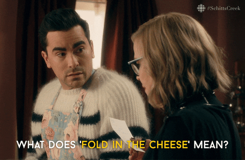 gif of David from Schitt's Creek saying 'what does fold in the cheese mean'?
