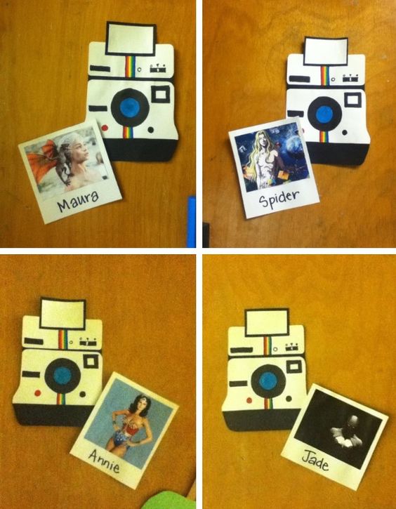 decoration with paper cameras and photos