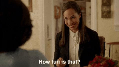 gif of a woman saying 'how fun is that?'