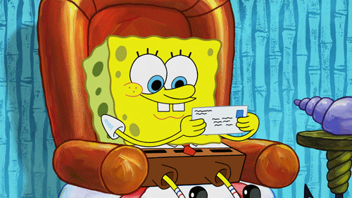 gif of Spongebob excitedly tearing open an envelope