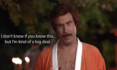 gif of Ron Burgundy from Anchorman saying 'I don't know if you know this, but I'm kind of a big deal.'