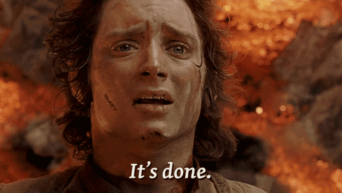 gif of Frodo saying 'it's done'