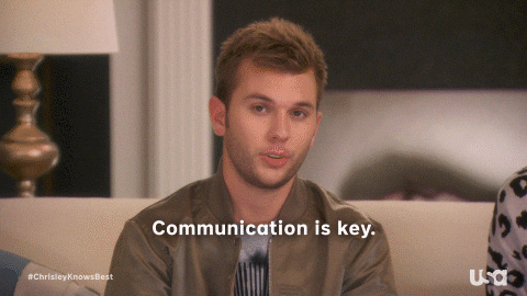 gif of a man saying 'communication is key' with a woman responding 'yes! Oprah said that'