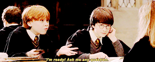 gif of Ron Weasley saying 'I'm ready! ask me any questions'