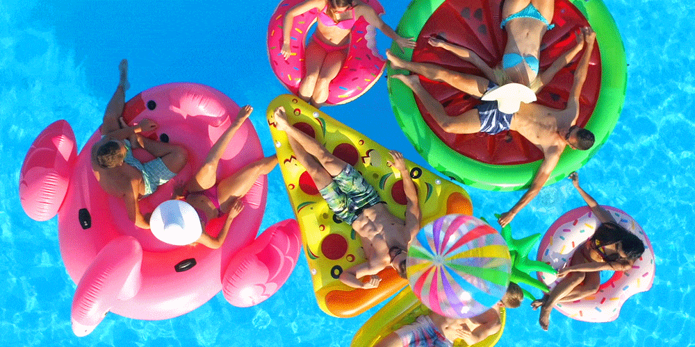 gif of a people on colorful pool floats