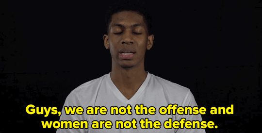 gif of a man saying 'guys we are not the offense and women are not the defense'