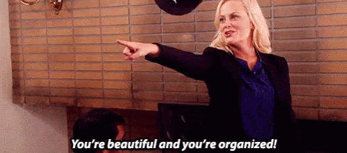 gif of Leslie Knope from Parks and Recreation saying 'you're beautiful and you're organized'