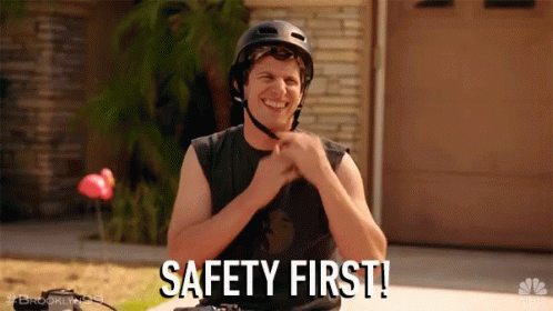 gif of Jake from Brooklyn Nine-Nine saying 'safety first'