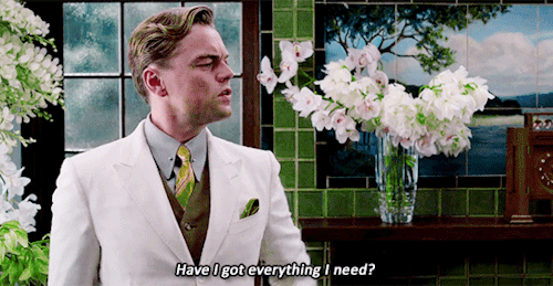 gif of Leonardo DiCaprio from The Great Gatsby asking 'Have I got everything I need?'